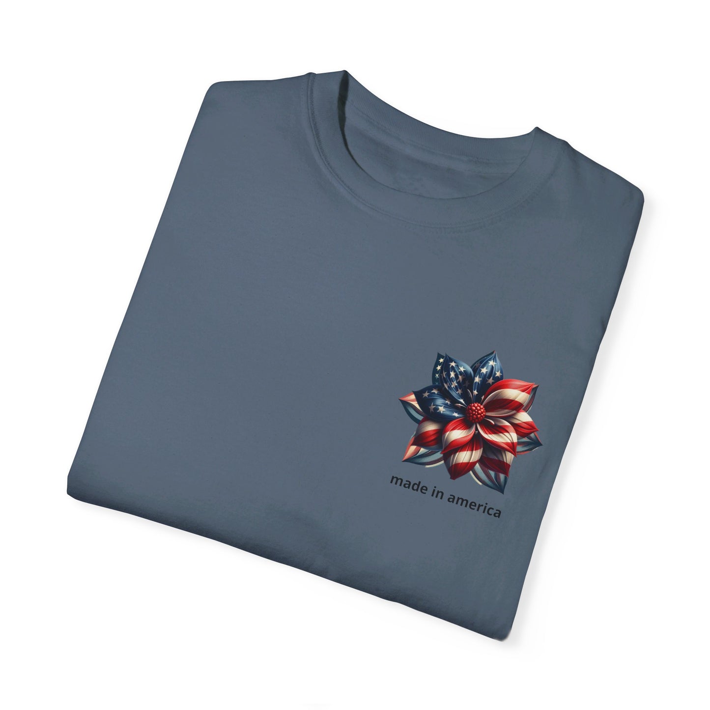 Patriotic Elegance: Women's 'Made in America' Floral Tee – High-Quality, USA-Made Comfort, Unisex Garment-Dyed T-shirt