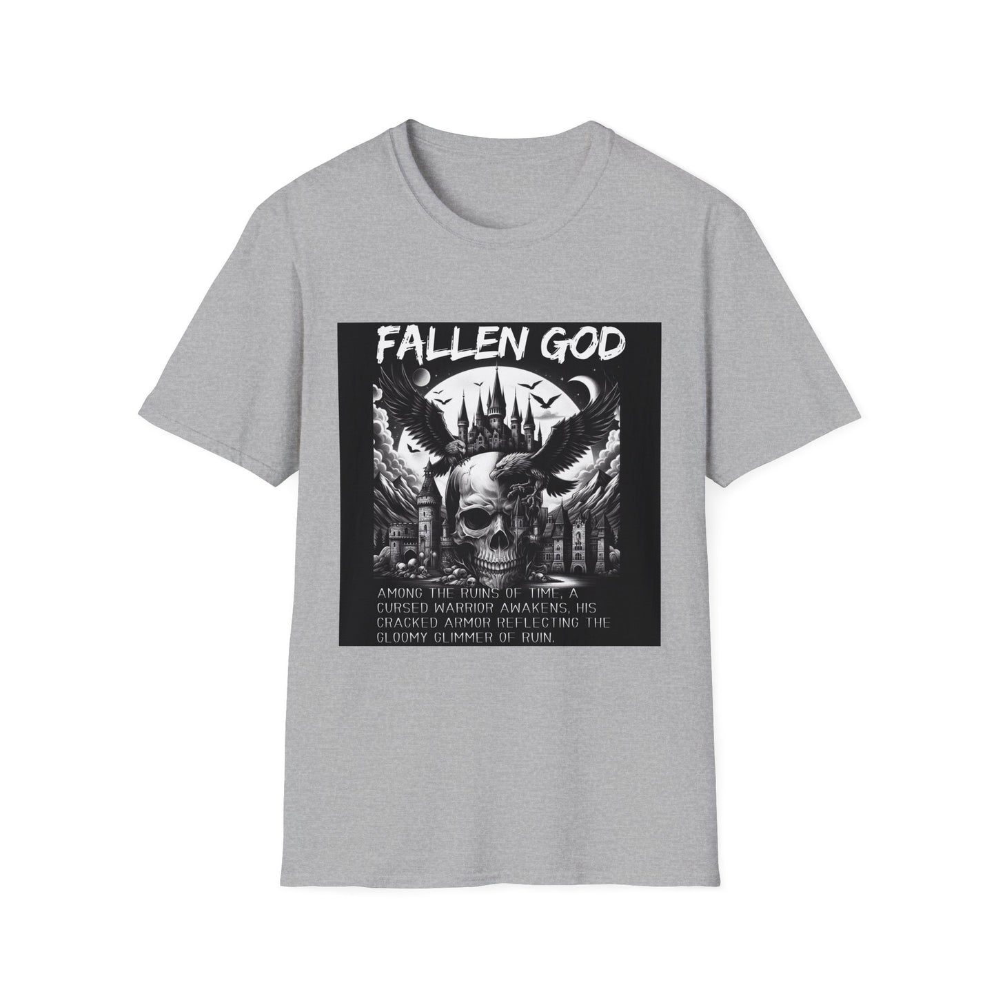 "Fallen GOD" Unisex Tee: Embrace the Legend with a Hauntingly Detailed Skull Design, Unisex Softstyle T-Shirt