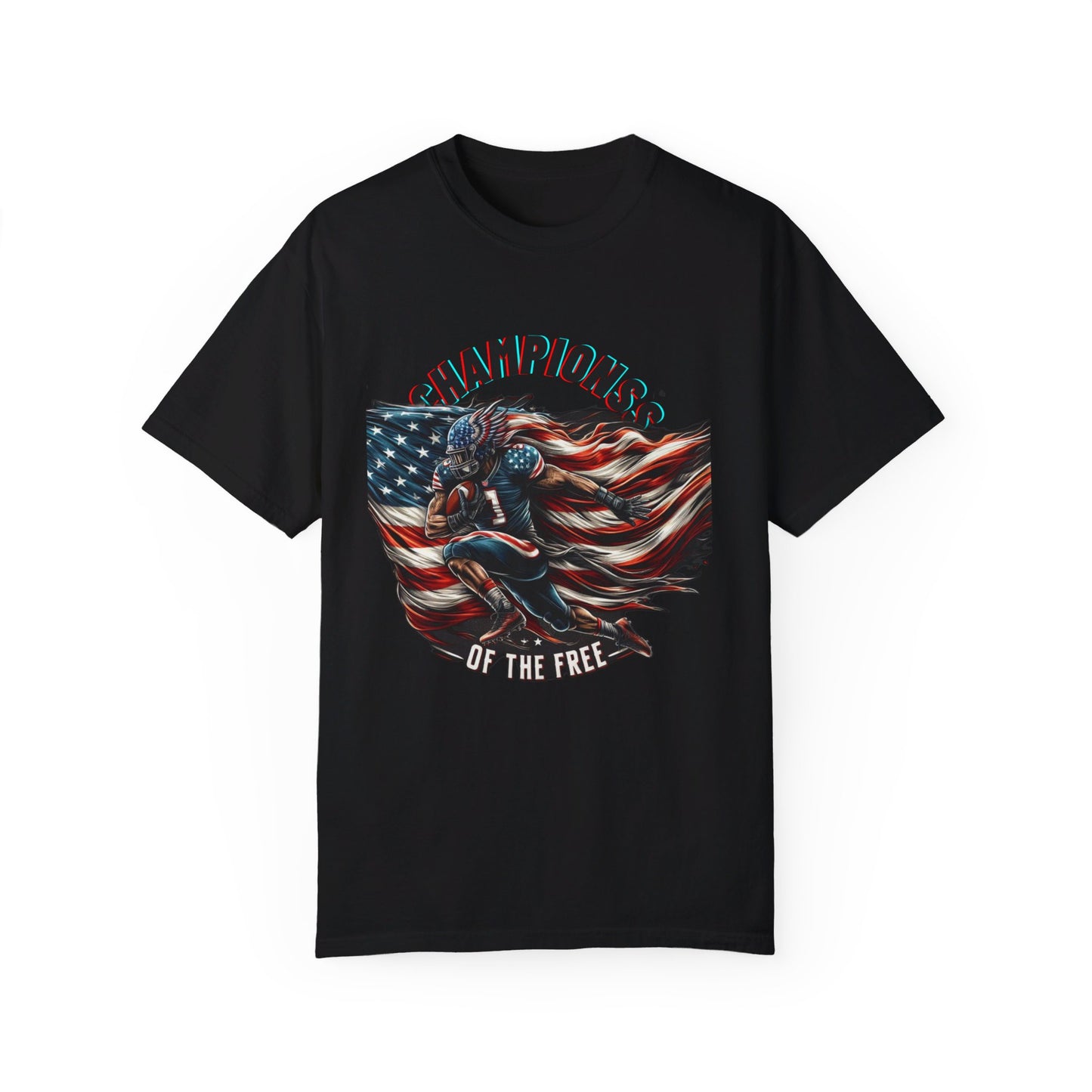 Champions of the Free" T-Shirt – American Football, Patriotic Design, Unmatched Comfort