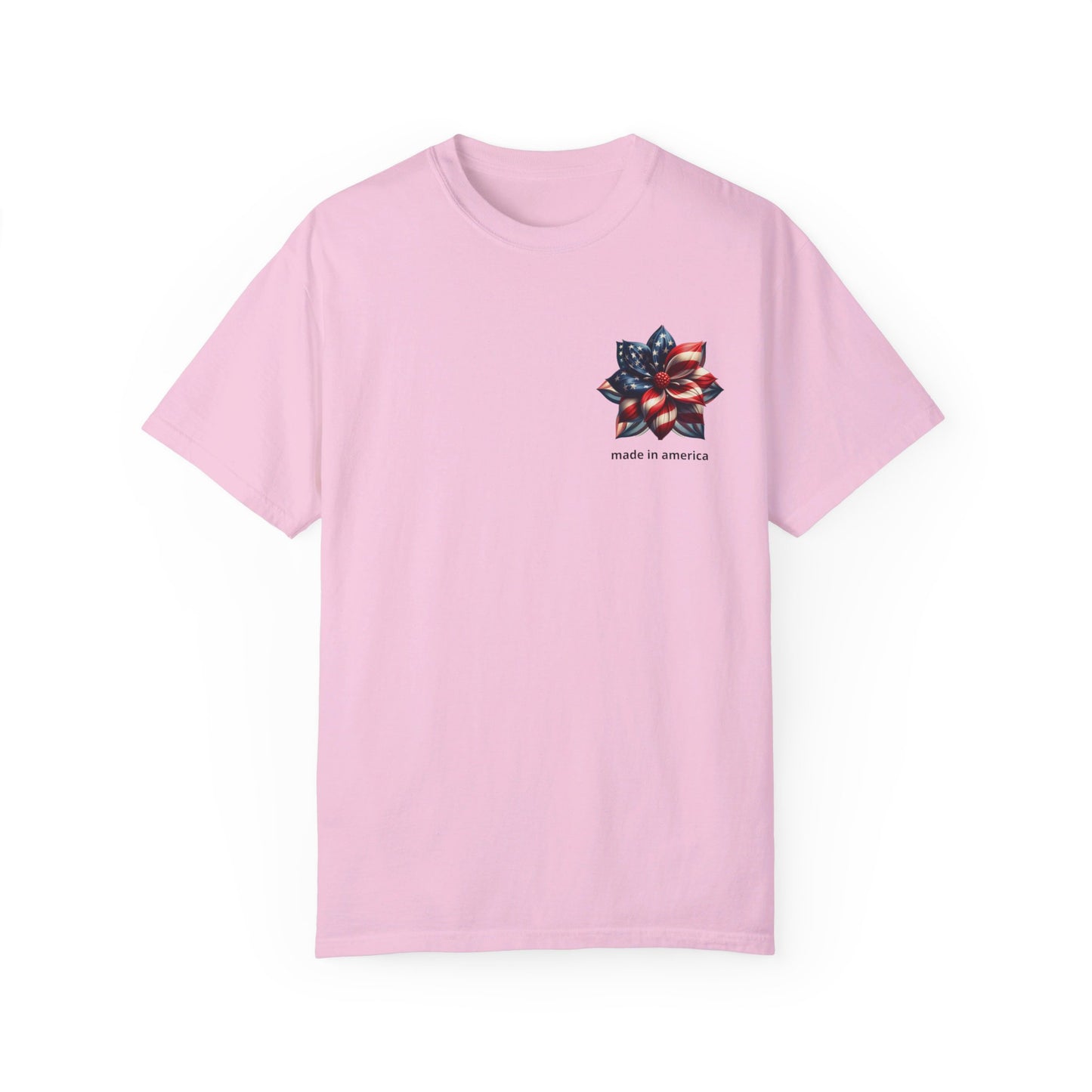 Patriotic Elegance: Women's 'Made in America' Floral Tee – High-Quality, USA-Made Comfort, Unisex Garment-Dyed T-shirt