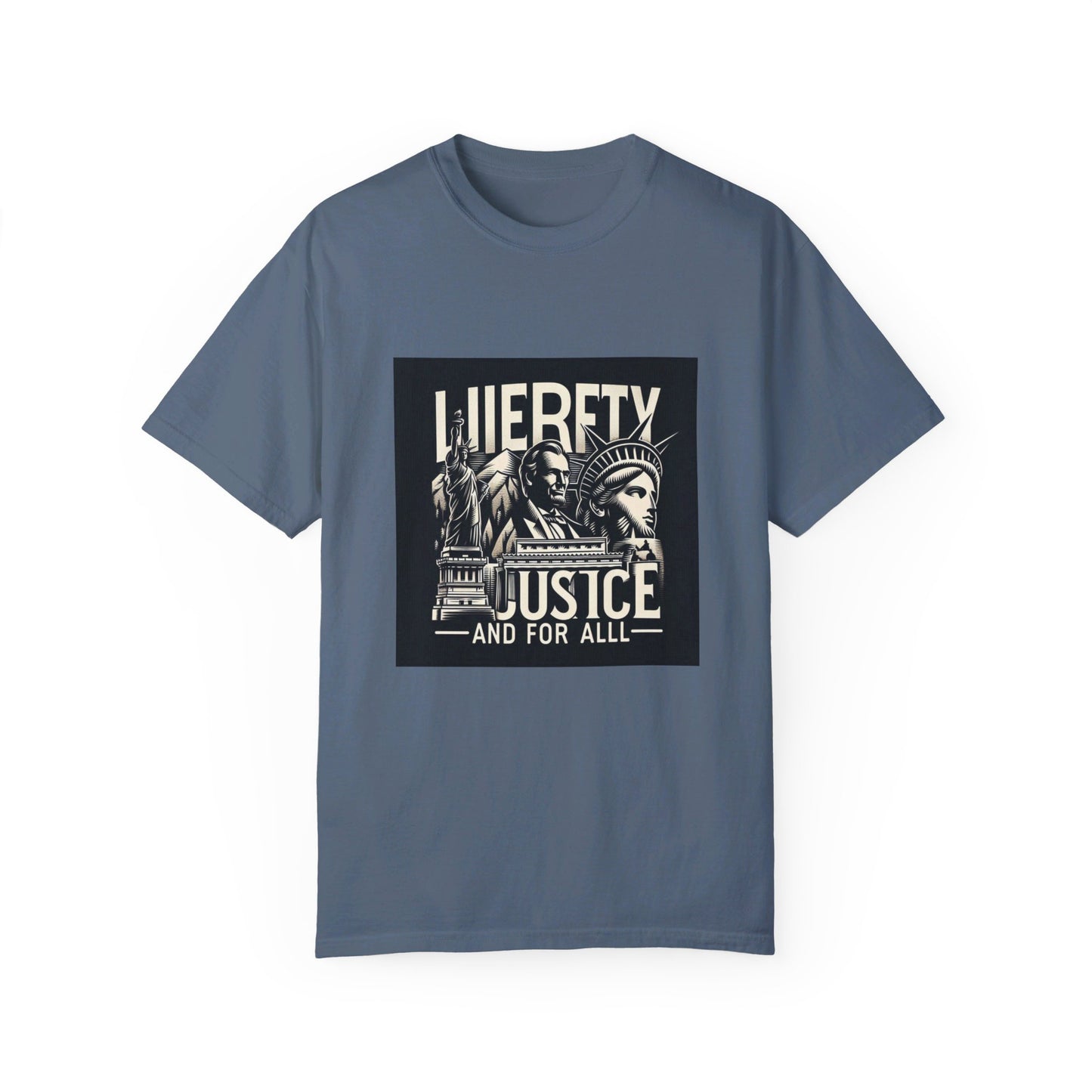 Patriotic T-Shirt | "Liberty and Justice for All" | Iconic American Monuments Design | Unisex Comfort Colors Tee