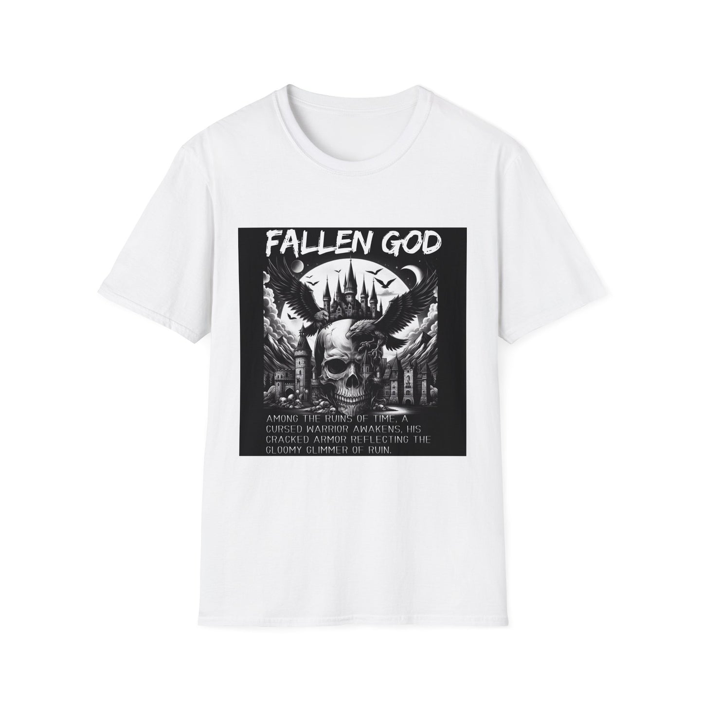 "Fallen GOD" Unisex Tee: Embrace the Legend with a Hauntingly Detailed Skull Design, Unisex Softstyle T-Shirt