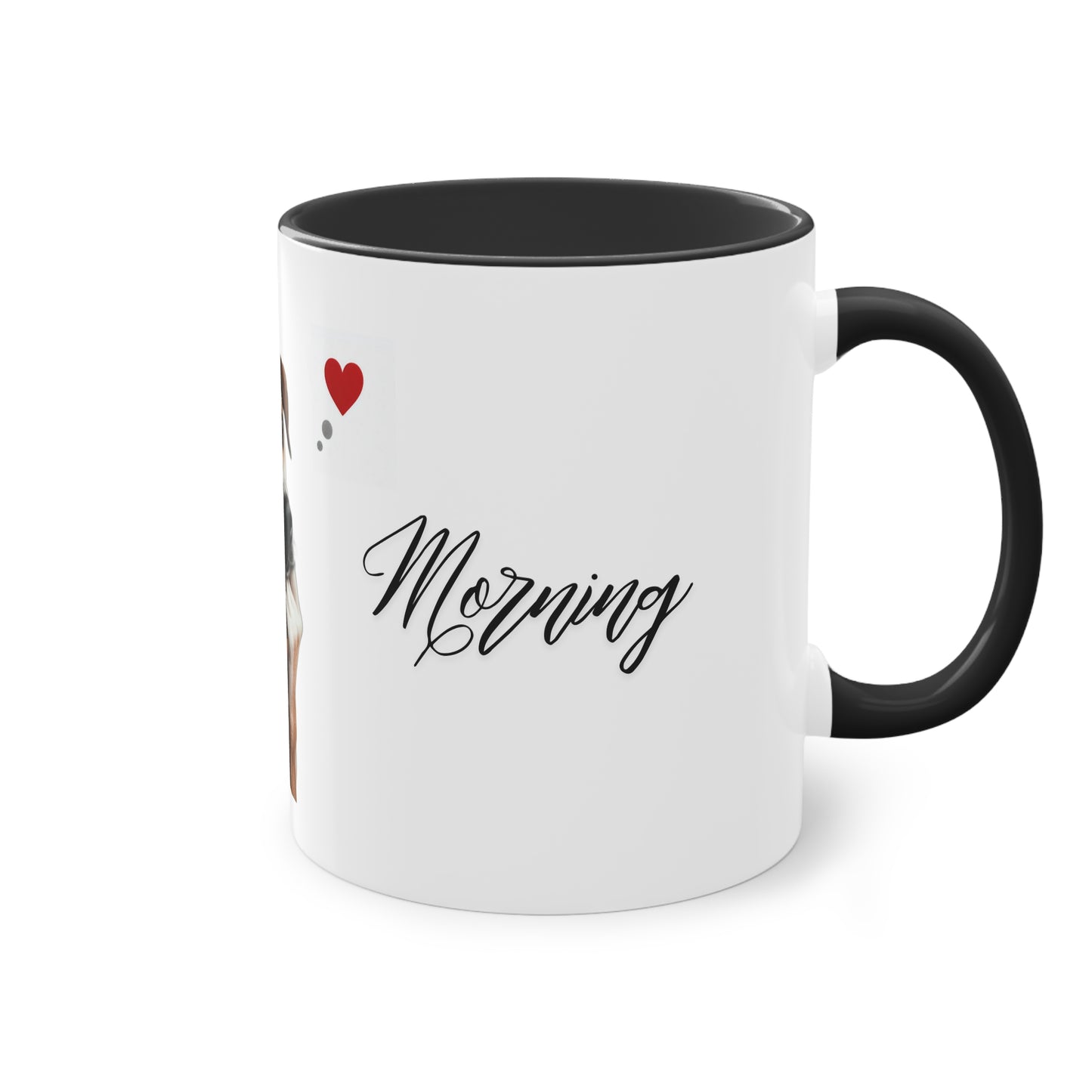 "Adorable Dog Design Ceramic Mug: ‘Good Morning’ - 11oz, Colorful & Glossy", Two-Tone Coffee Mug