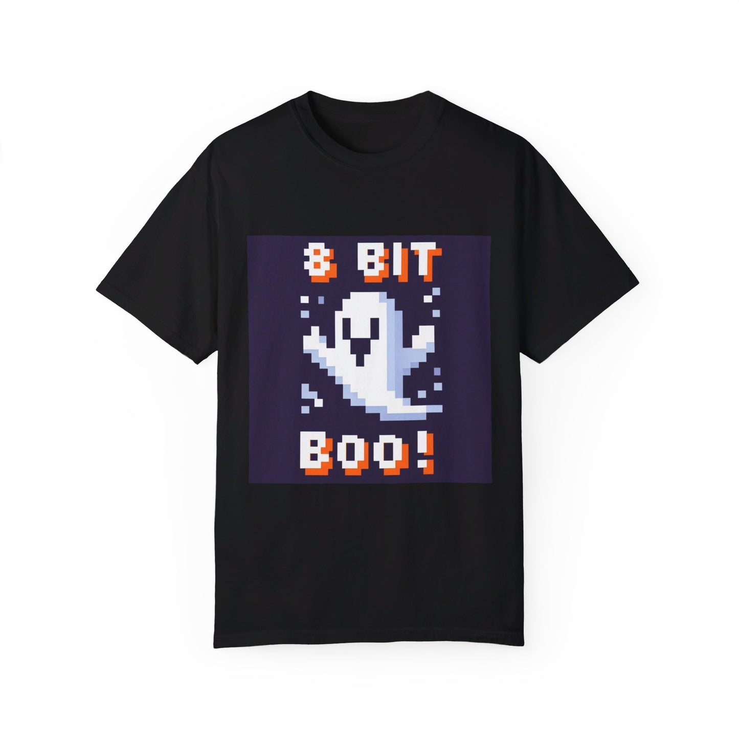 "8-Bit Boo! Retro Pixel Ghost Halloween T-Shirt - Nostalgic Gamer Tee with Neon Glow - Unisex Comfort Fit"