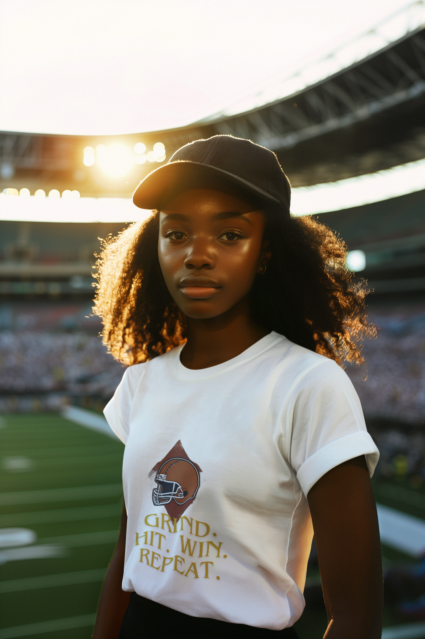 Unisex American Football Helmet T-Shirt - Grind. Hit. Win. Repeat. | Vintage Sports Tee, Unisex Garment-Dyed T-shirt