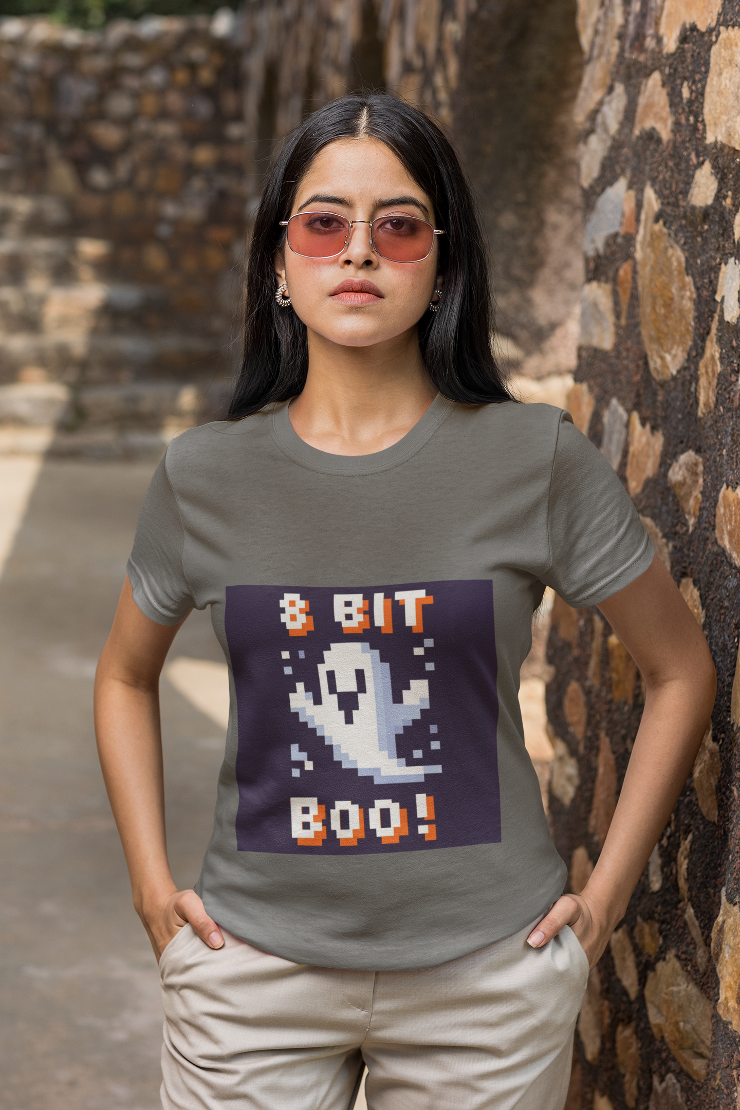 "8-Bit Boo! Retro Pixel Ghost Halloween T-Shirt - Nostalgic Gamer Tee with Neon Glow - Unisex Comfort Fit"