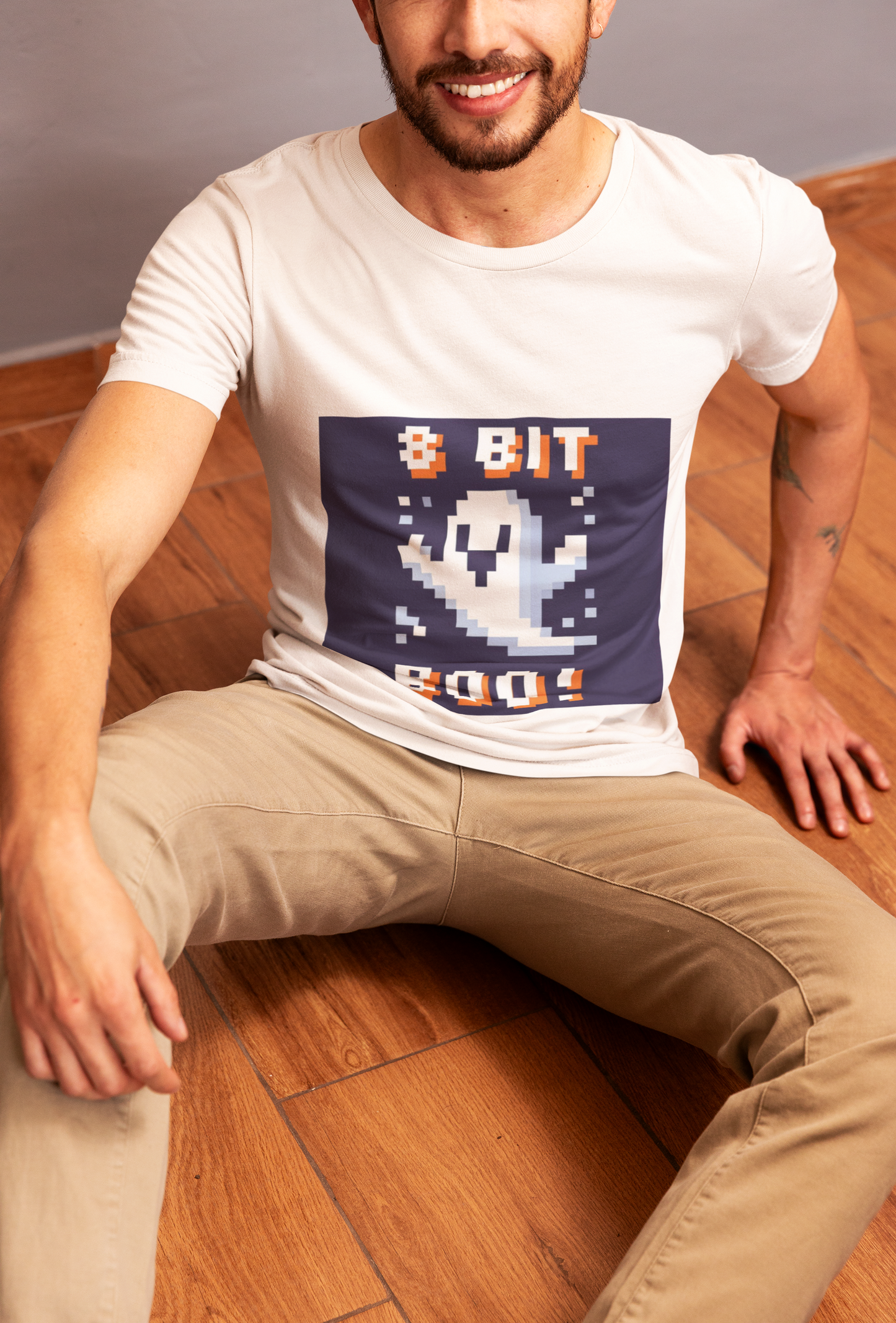 "8-Bit Boo! Retro Pixel Ghost Halloween T-Shirt - Nostalgic Gamer Tee with Neon Glow - Unisex Comfort Fit"