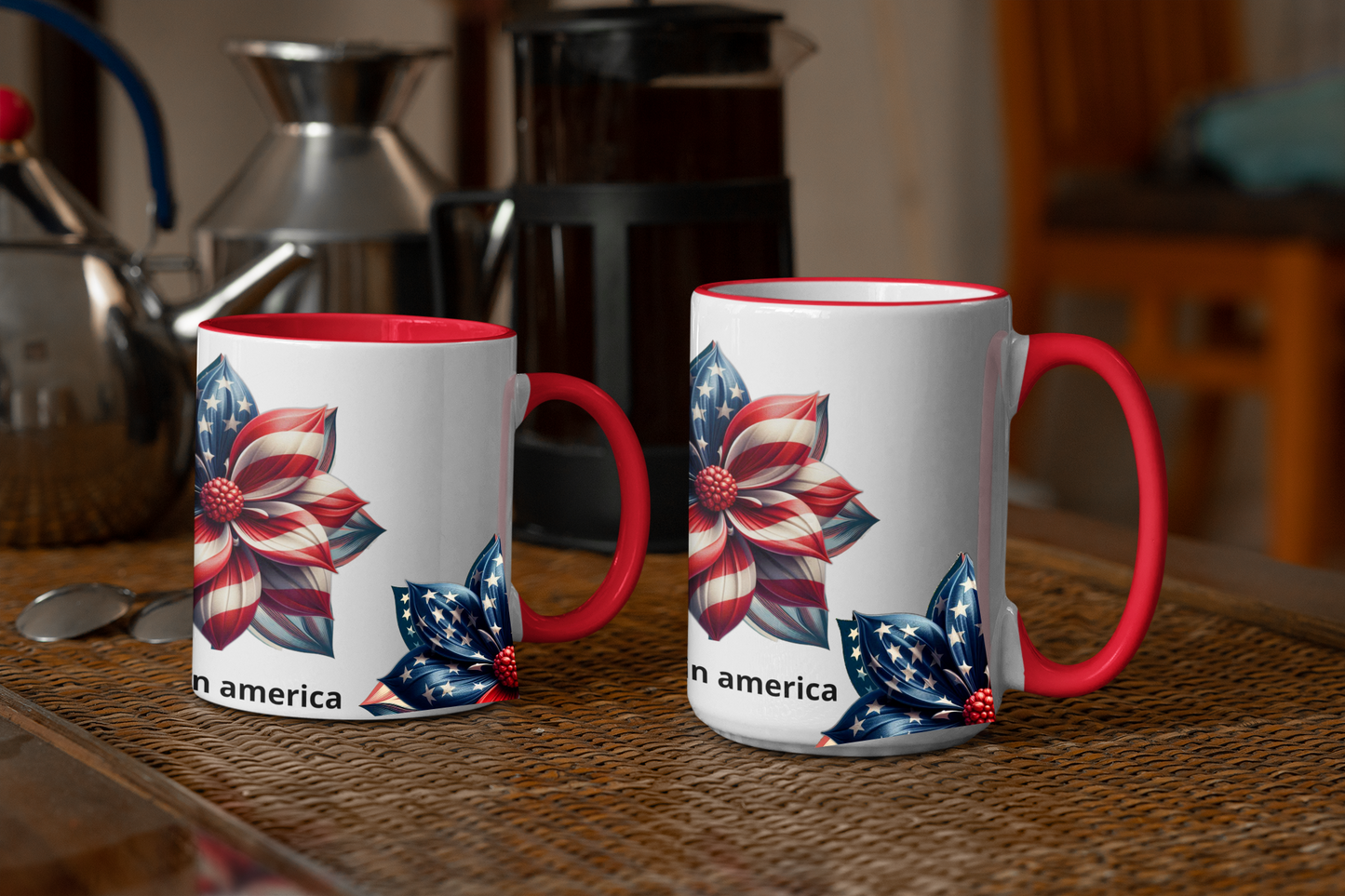 Patriotic Flower Mug – Embrace American Pride with 'Made in America' Charm! 🌸🇺🇸, Accent Coffee Mug (11, 15oz)