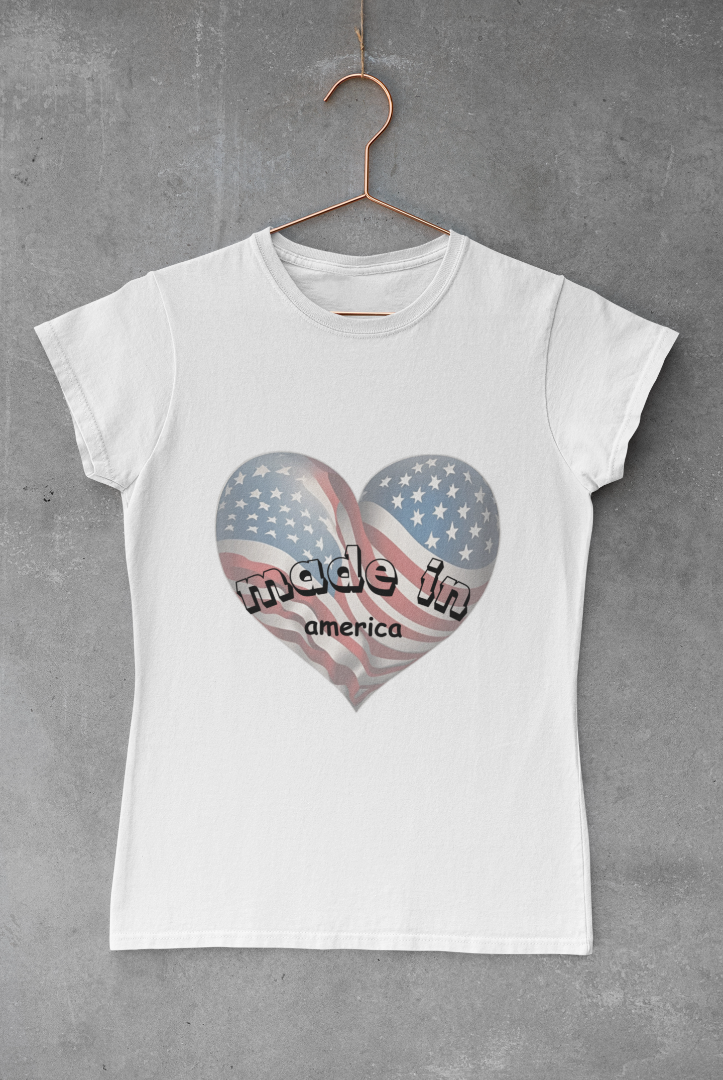 Patriotic "Made in America" T-Shirt – Heart-Shaped American Flag Design, USA-Made, High-Quality Cotton