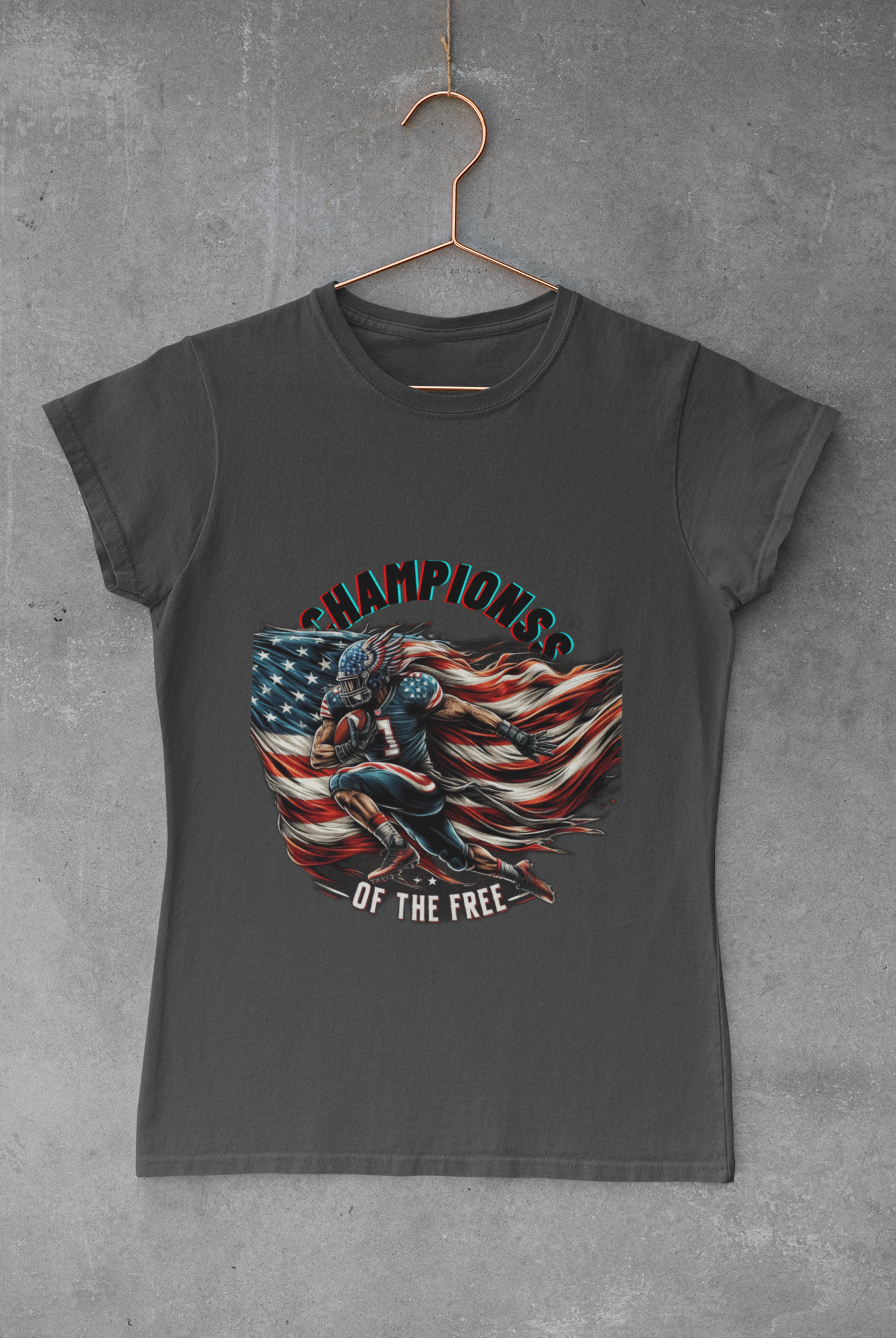 Champions of the Free" T-Shirt – American Football, Patriotic Design, Unmatched Comfort