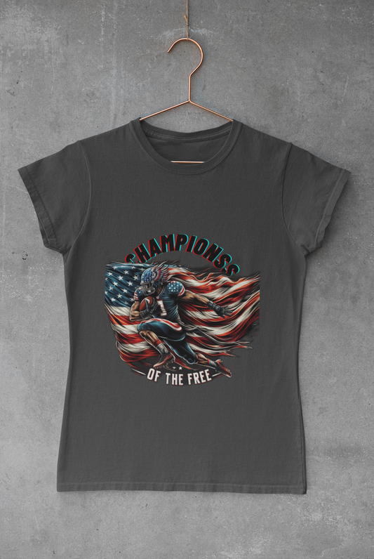 Champions of the Free" T-Shirt – American Football, Patriotic Design, Unmatched Comfort