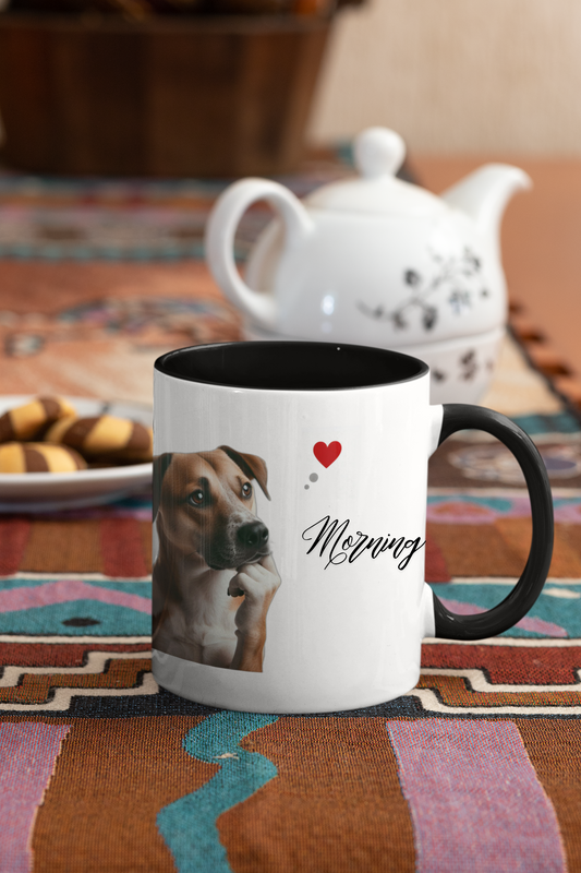 "Adorable Dog Design Ceramic Mug: ‘Good Morning’ - 11oz, Colorful & Glossy", Two-Tone Coffee Mug