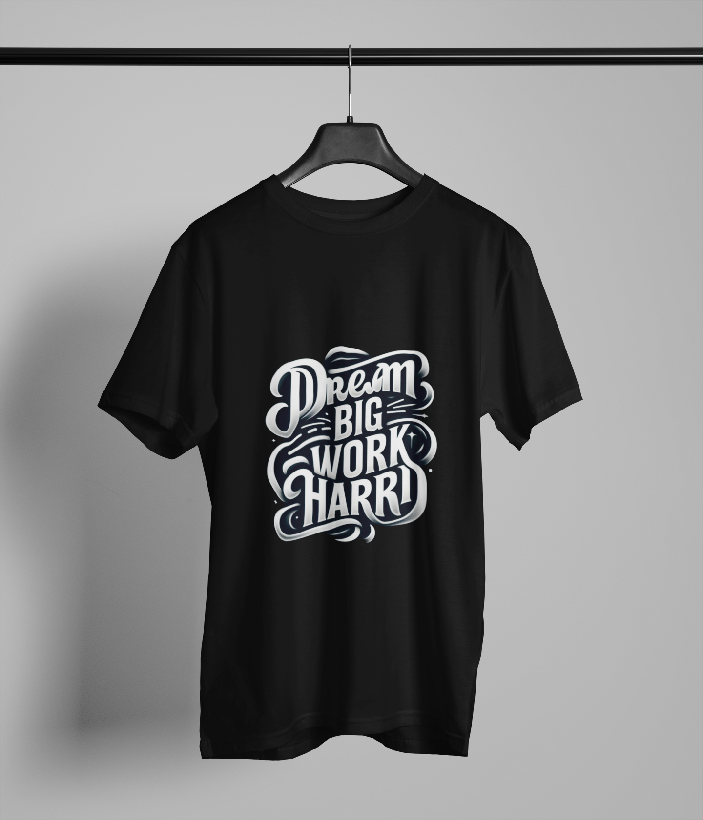 "Dream Big, Work Hard" T-Shirt – Inspiring Minimalist Design, Motivational Apparel, Classic Black and White Tee