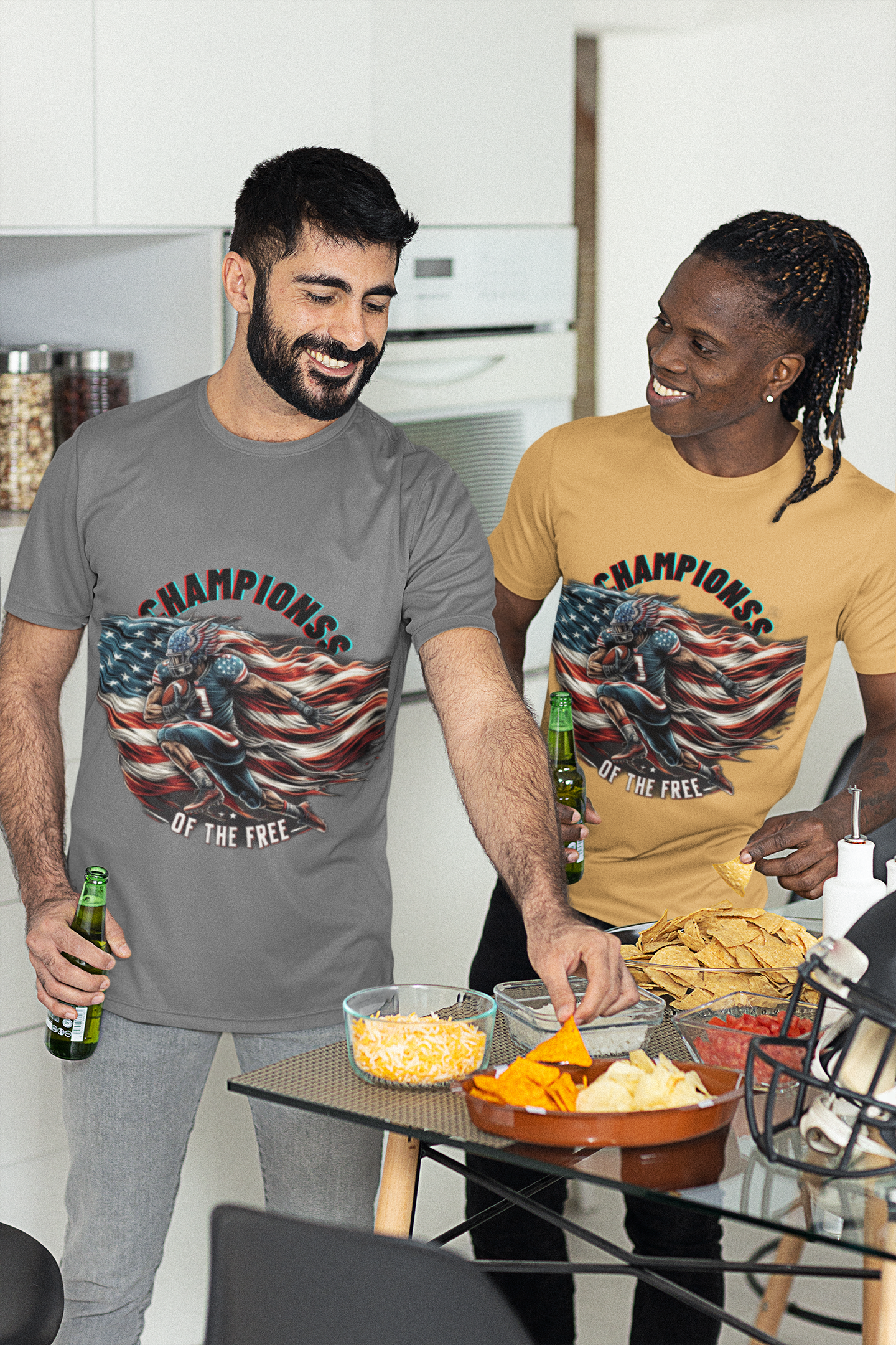 Champions of the Free" T-Shirt – American Football, Patriotic Design, Unmatched Comfort