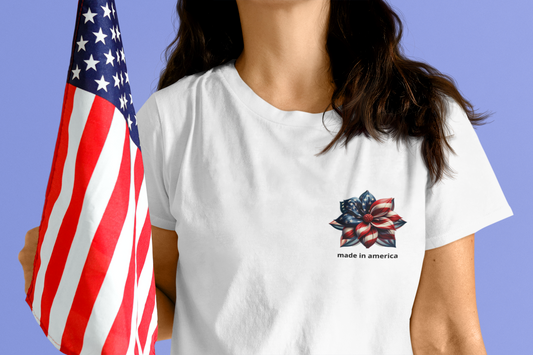 Patriotic Elegance: Women's 'Made in America' Floral Tee – High-Quality, USA-Made Comfort, Unisex Garment-Dyed T-shirt